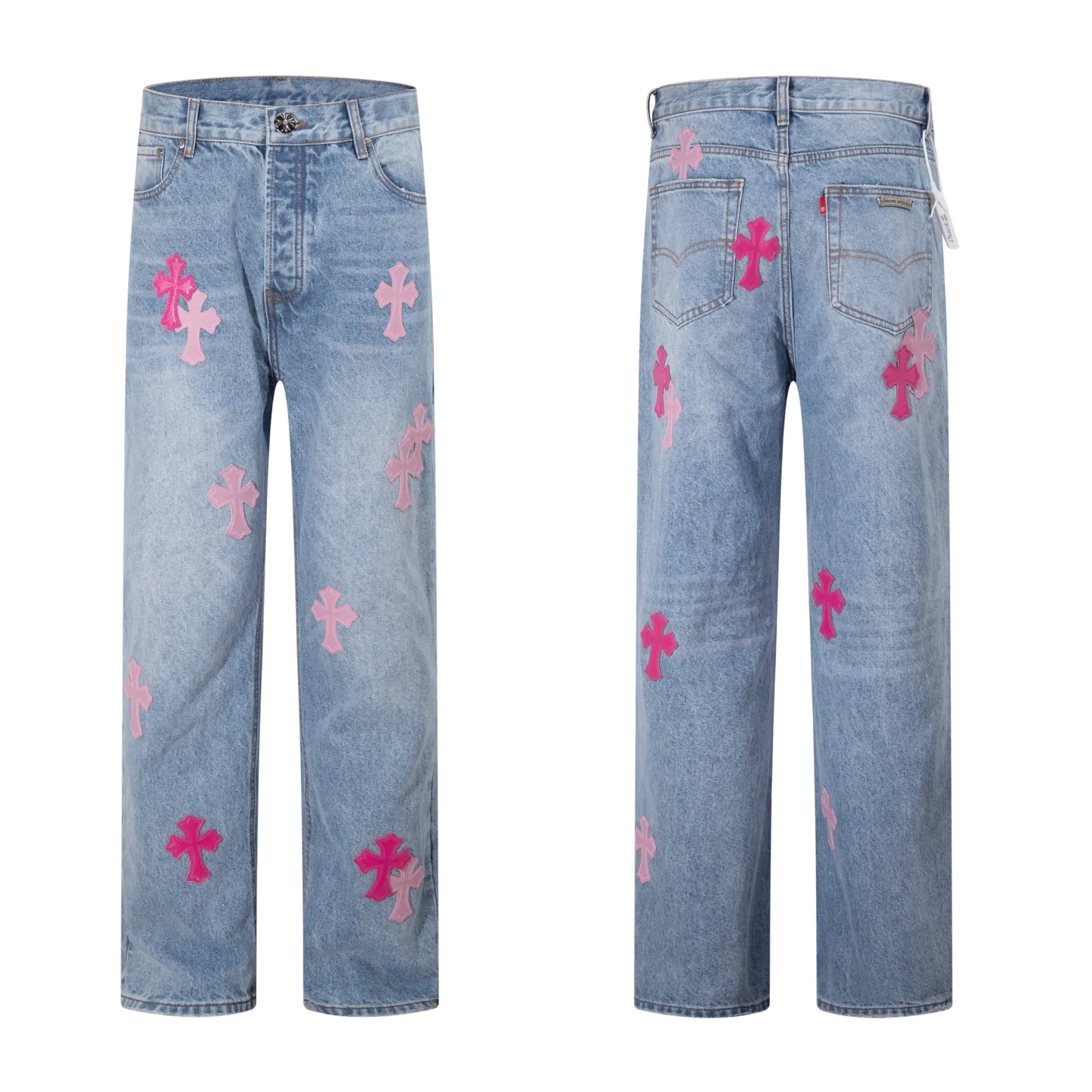 P230 Style No.: H922 Chrome Hearts & Chrome Hearts Classic Blue Pink Leather Jeans for Men and Women (Pingtai Original) Styles with different washes and textures, very friendly to people with thin legs and thick legs. The slightly flared version is very flattering to the leg shape. Moderate length that never goes out of style, easy to match with casually, basic styling for various styles, a must-have in the wardrobe! The fabric is stiff but also makes the upper body soft without losing texture. The washing process is even more perfect. It is a must-have item for everyone! ! ! Washed wheat, hang tag, pants label, three labels complete Color: blue Size: 28-30-32-34-36